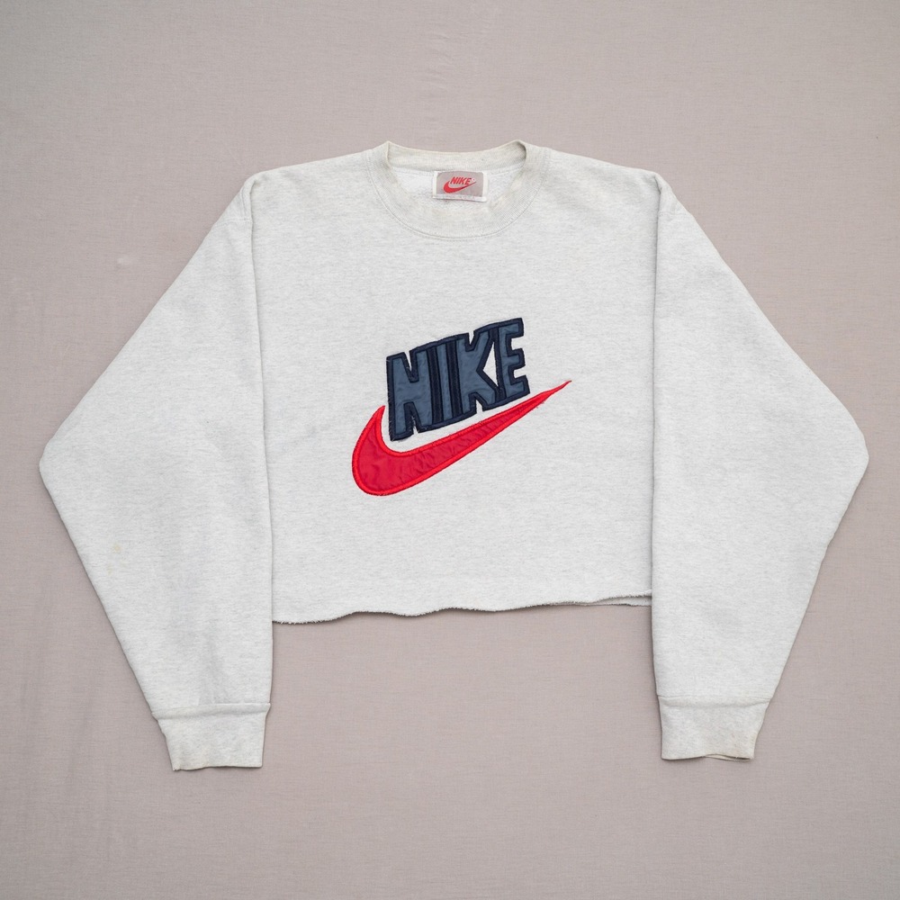 Vintage 90s Nike Cropped Gray Sweatshirt USA Embroidered Spellout Swoosh Adult L